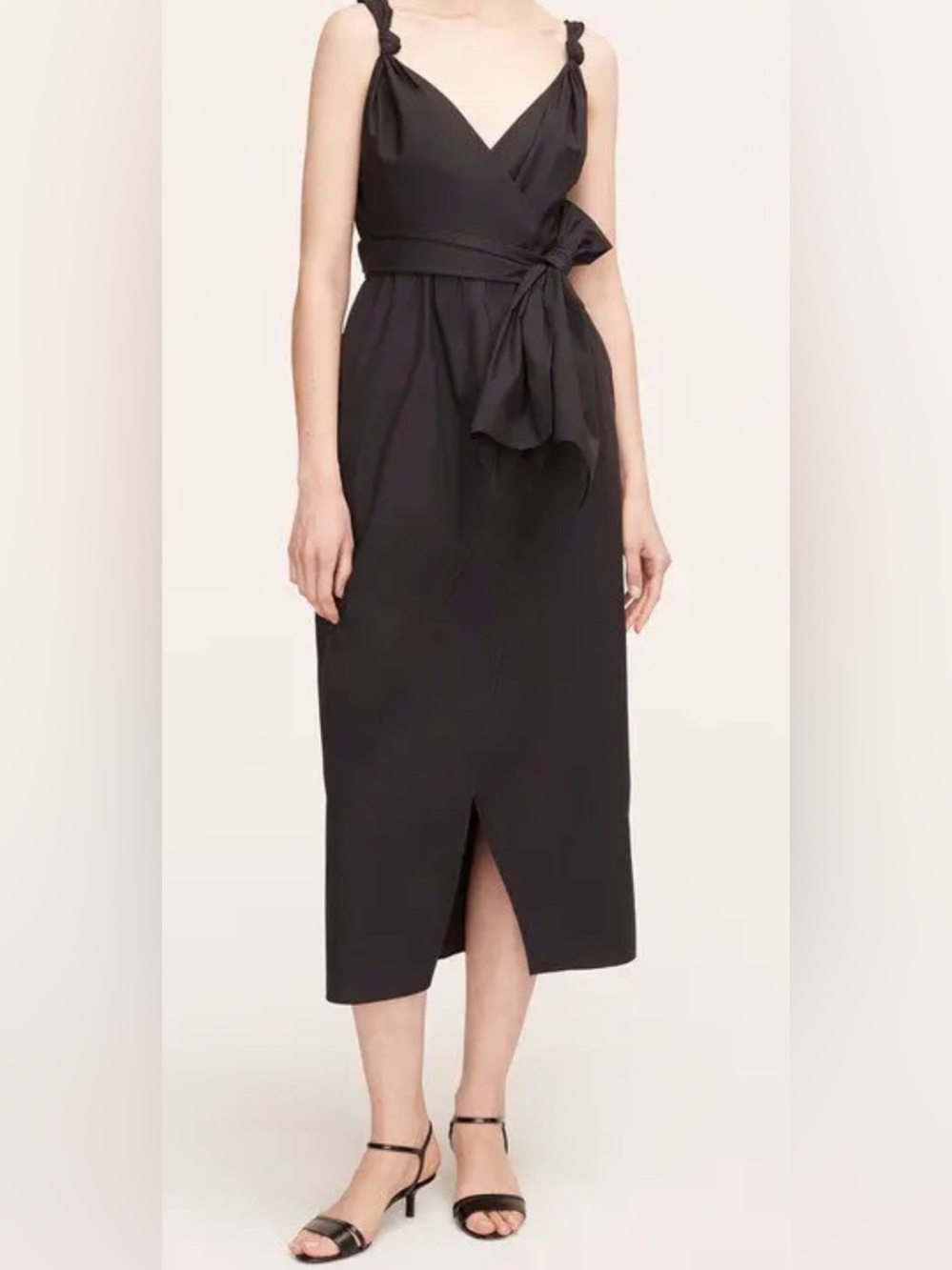 Rebecca Taylor Black Tie-Shoulder Wrap Midi Dress